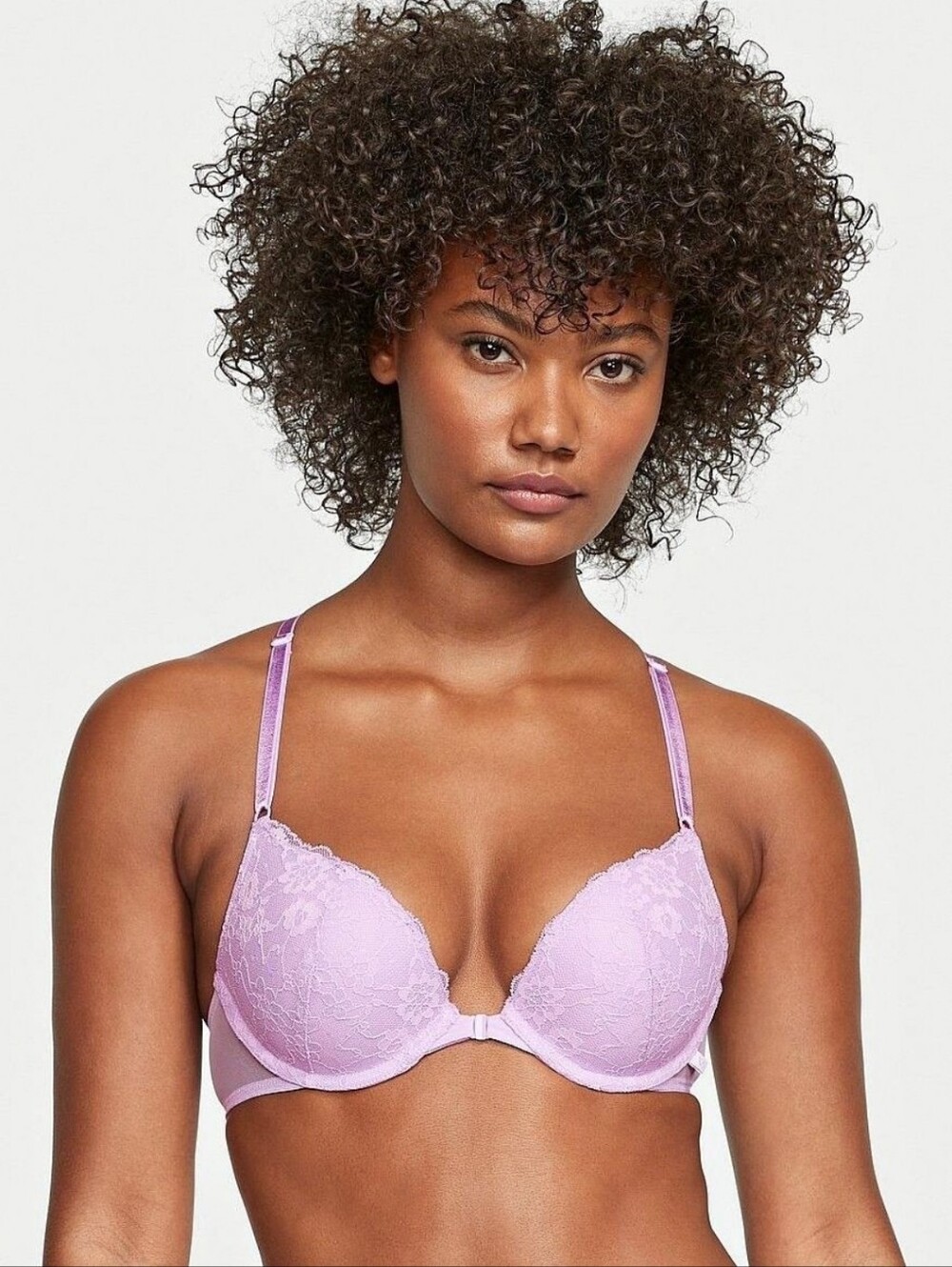 Victoria's Secret Lilac Purple Lace Racerback Push-Up Bra Front Hook 32B Plunge